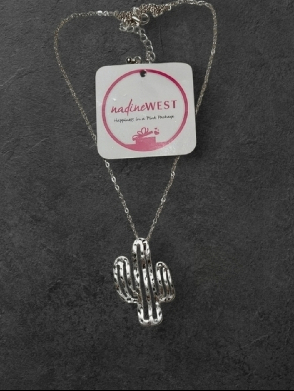 NWT NADINE WEST Silver Hammered Cactus Necklace ~20" - Picture 2 of 2
